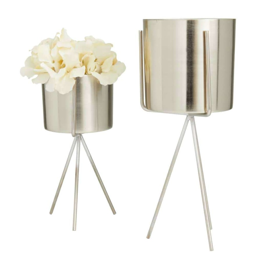 Home & Decor * | Budget Silver Contemporary Planter, Set Of 2 5 , 4 By Cosmoliving By Cosmopolitan