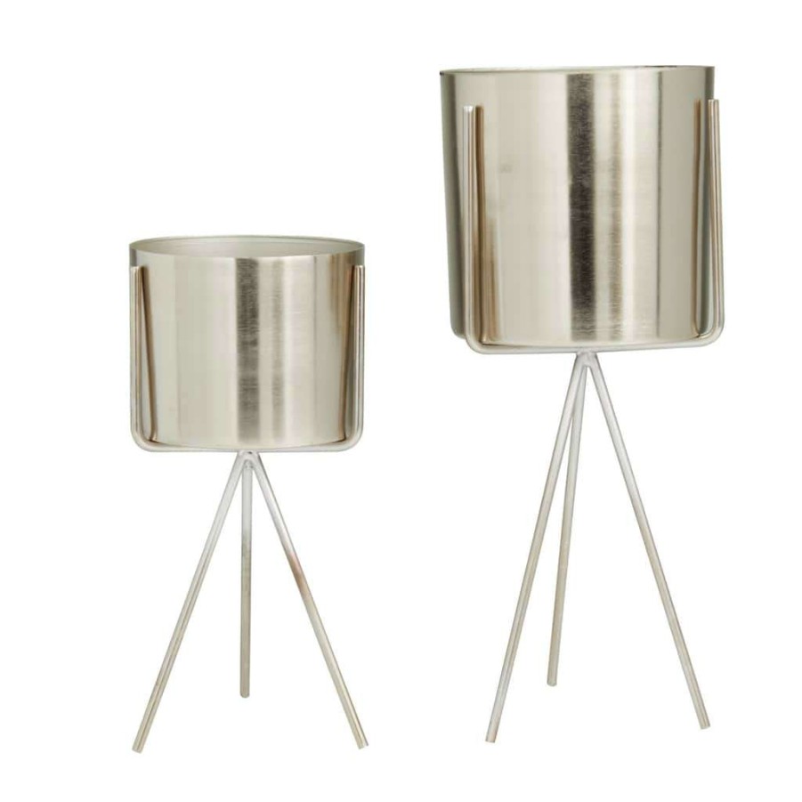 Home & Decor * | Budget Silver Contemporary Planter, Set Of 2 5 , 4 By Cosmoliving By Cosmopolitan