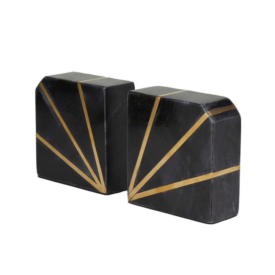 Home & Decor * | Deals Cosmoliving By Cosmopolitan Set Of 2 Black Marble Glam Bookends, 5 X 5 X 2