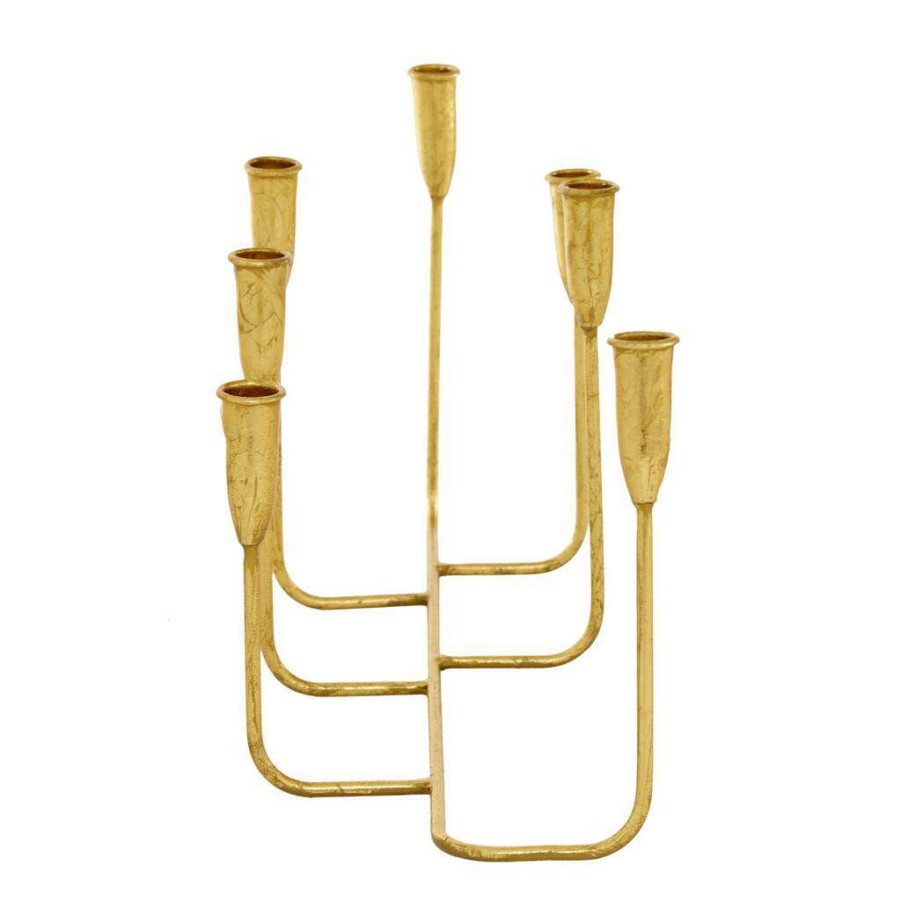 Home & Decor * | Best Deal Cosmoliving By Cosmopolitan 10" Gold Iron Contemporary Candlesticks Holder