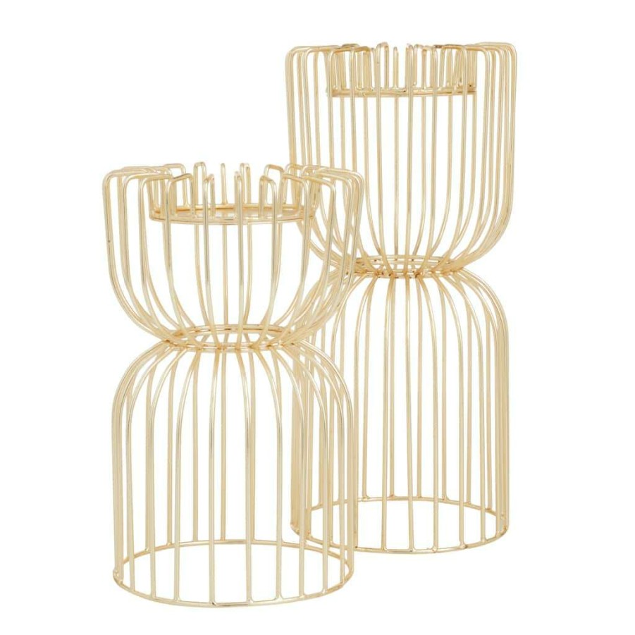 Home & Decor * | Buy Cosmoliving By Cosmopolitan Gold Iron Glam Candle Holder, 13 X 10