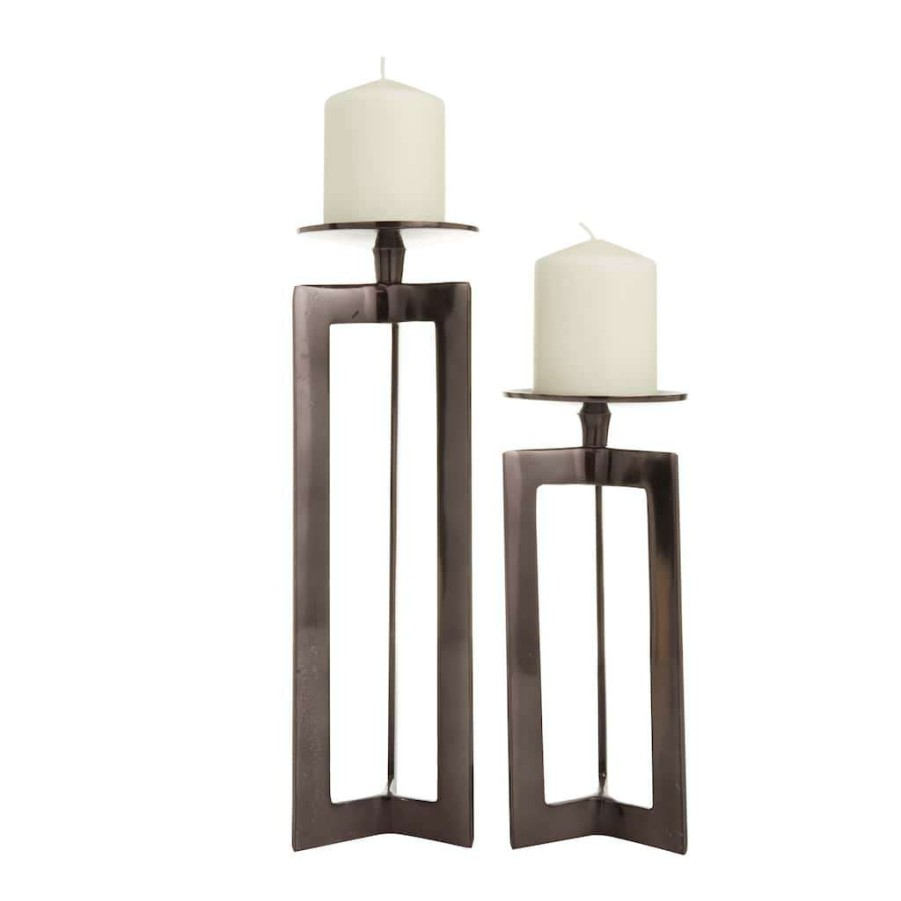 Home & Decor * | Hot Sale Bronze Contemporary Candle Holder Set By Cosmoliving By Cosmopolitan