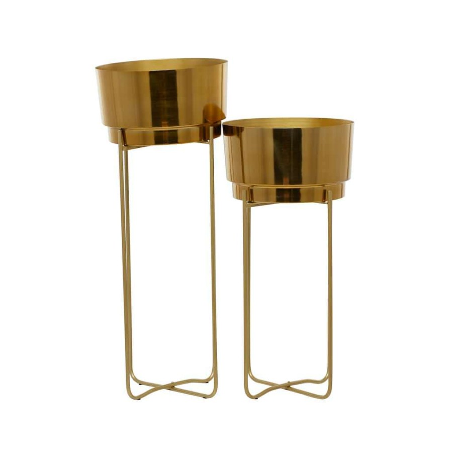 Home & Decor * | Brand New Gold Contemporary Planter, Set Of 2 31 , 25 By Cosmoliving By Cosmopolitan