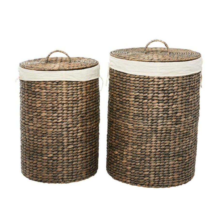 Storage * | Flash Sale Cosmoliving By Cosmopolitan Dark Brown Seagrass Handmade Storage Baskets Set