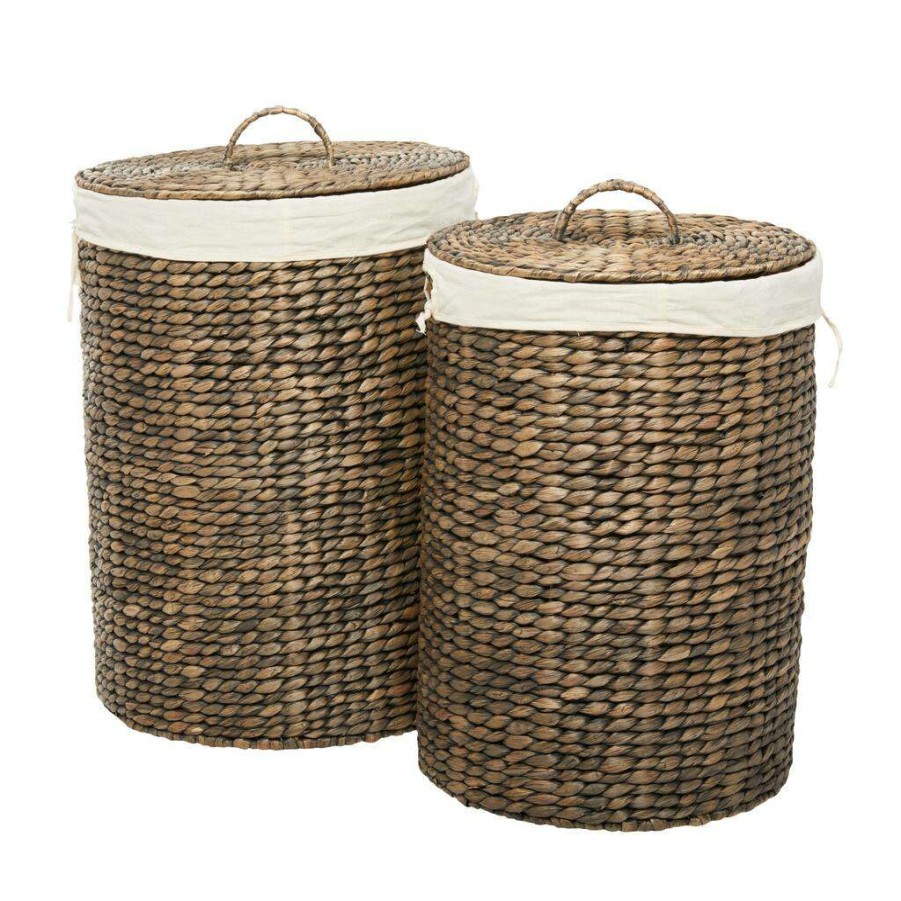 Storage * | Flash Sale Cosmoliving By Cosmopolitan Dark Brown Seagrass Handmade Storage Baskets Set