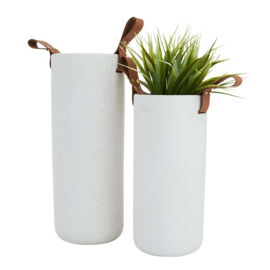 Floral * | New Cosmoliving By Cosmopolitan White Stoneware Contemporary Vase, 15 X 12