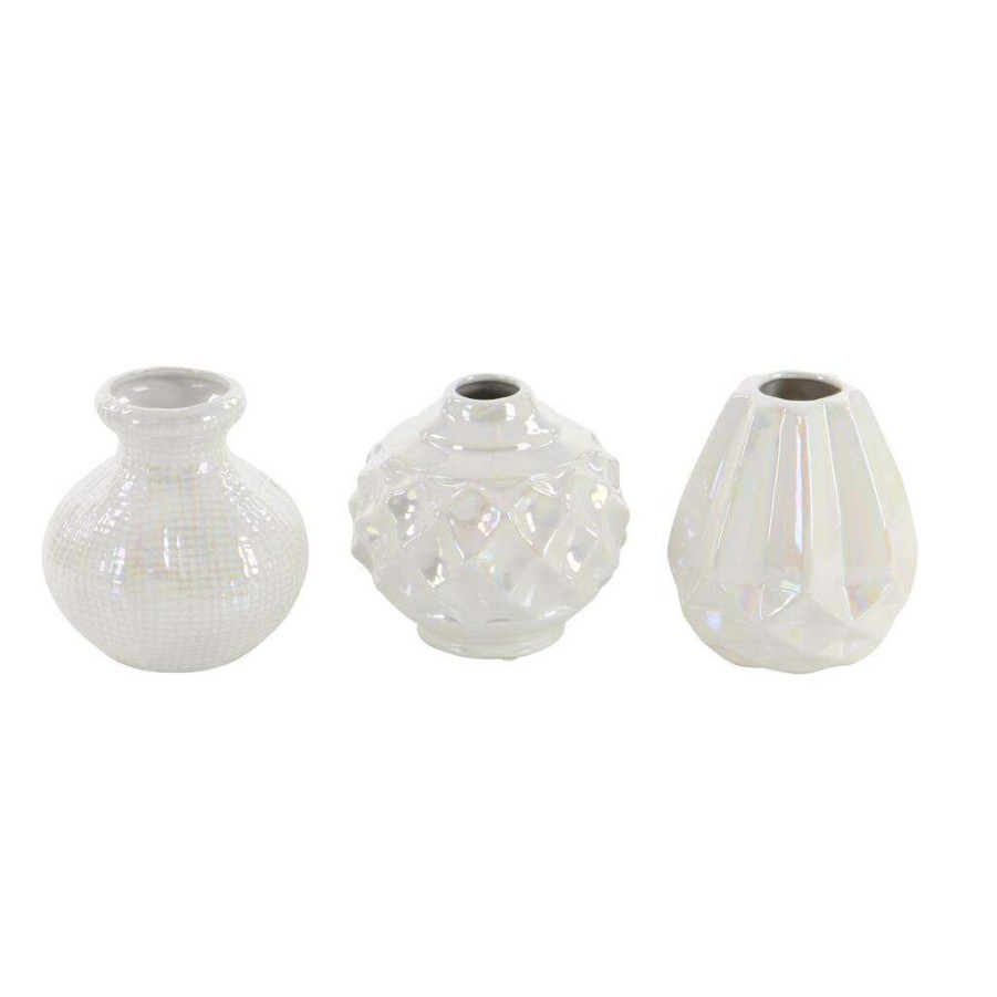 Floral * | Best Reviews Of Cosmoliving By Cosmopolitan Cream Stoneware Glam Vase Set