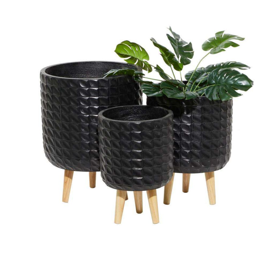 Floral * | Best Pirce Cosmoliving By Cosmopolitan Set Of 3 Black Mgo Planter 18 , 16 , 14