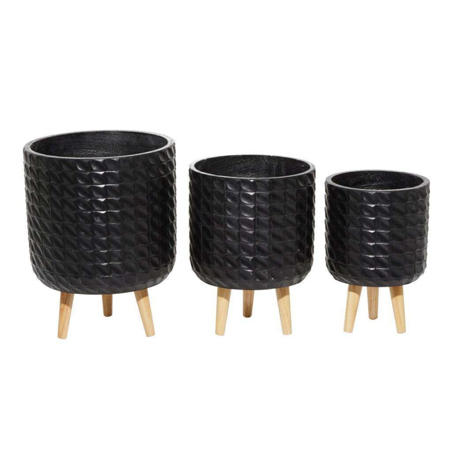 Floral * | Best Pirce Cosmoliving By Cosmopolitan Set Of 3 Black Mgo Planter 18 , 16 , 14