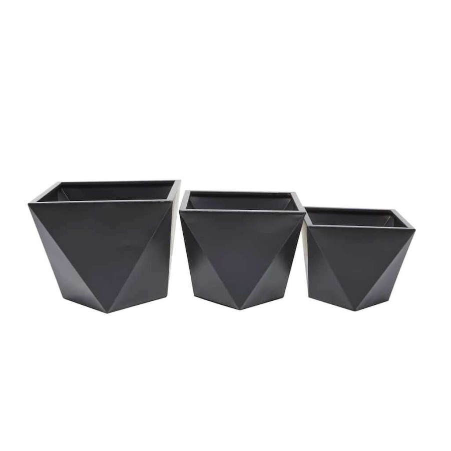 Home & Decor * | Best Reviews Of Black Modern Planter, Set Of 3 19 , 16 , 14 By Cosmoliving By Cosmopolitan