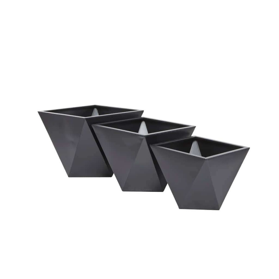 Home & Decor * | Best Reviews Of Black Modern Planter, Set Of 3 19 , 16 , 14 By Cosmoliving By Cosmopolitan