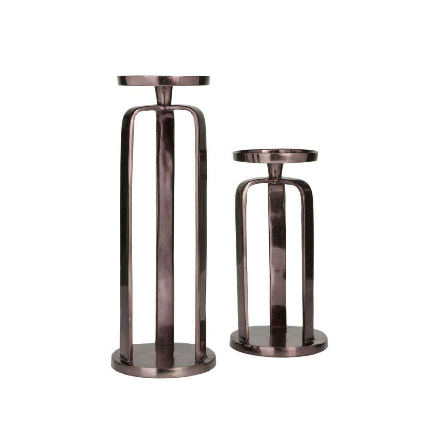 Home & Decor * | Flash Sale Cosmoliving By Cosmopolitan Set Of 2 Black Aluminum Modern Candle Holder, 14 X 10