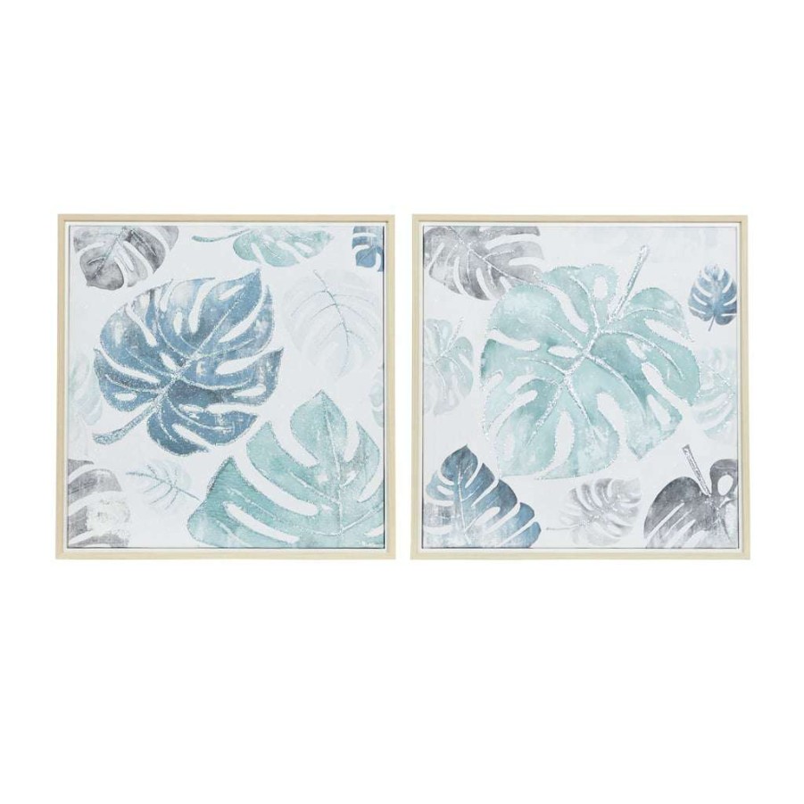 Home & Decor * | Best Deal Cosmoliving By Cosmopolitan Set Of 2 Blue Canvas Wall Art 24 , 24