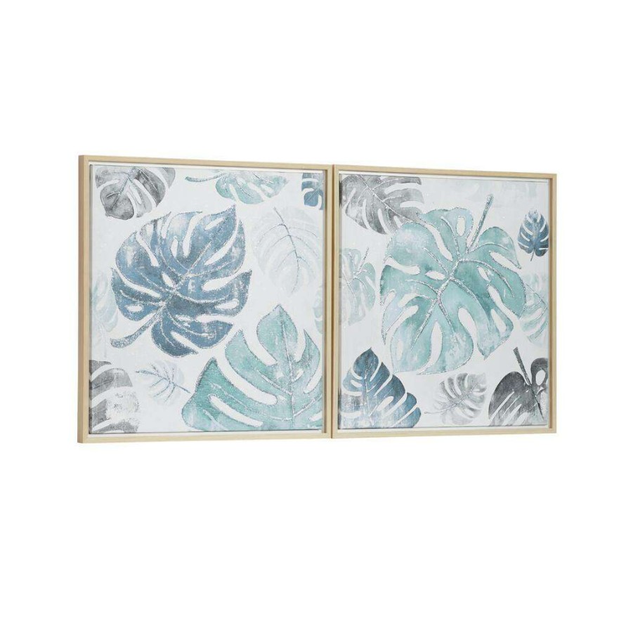 Home & Decor * | Best Deal Cosmoliving By Cosmopolitan Set Of 2 Blue Canvas Wall Art 24 , 24