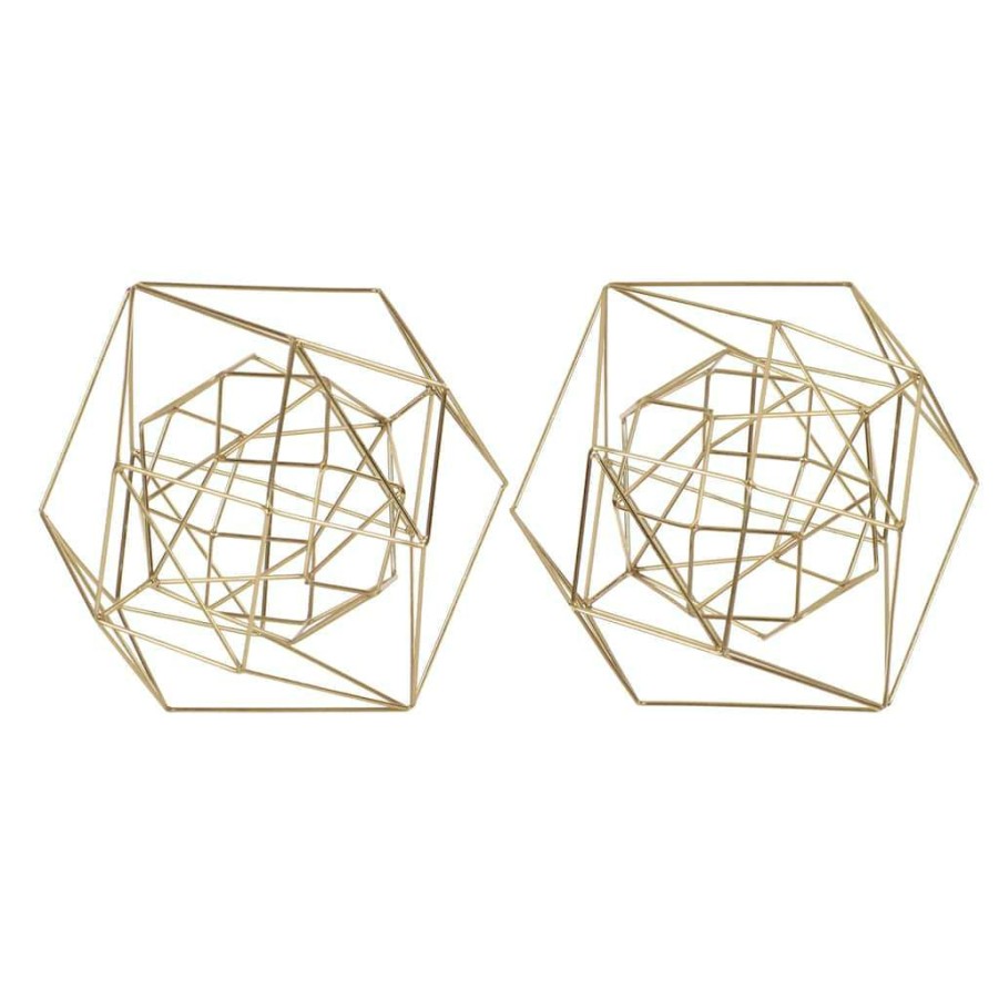 Home & Decor * | Best Reviews Of Cosmoliving By Cosmopolitan Gold Metal Modern Geometric Sculpture Set