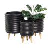 Floral * | Promo Cosmoliving By Cosmopolitan Set Of 3 Black Mgo Planter 14 , 16 , 18