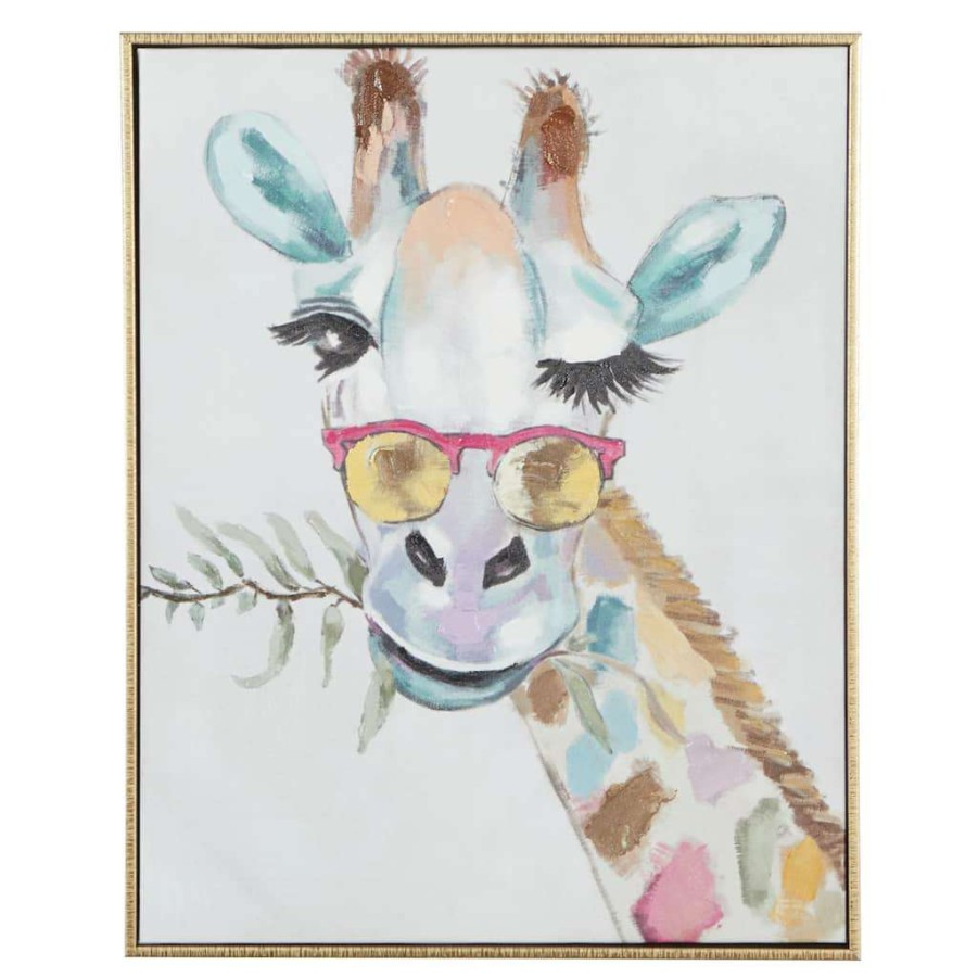 Home & Decor * | Best Pirce Cosmoliving By Cosmopolitan Multicolor Giraffe Framed Canvas Wall Art