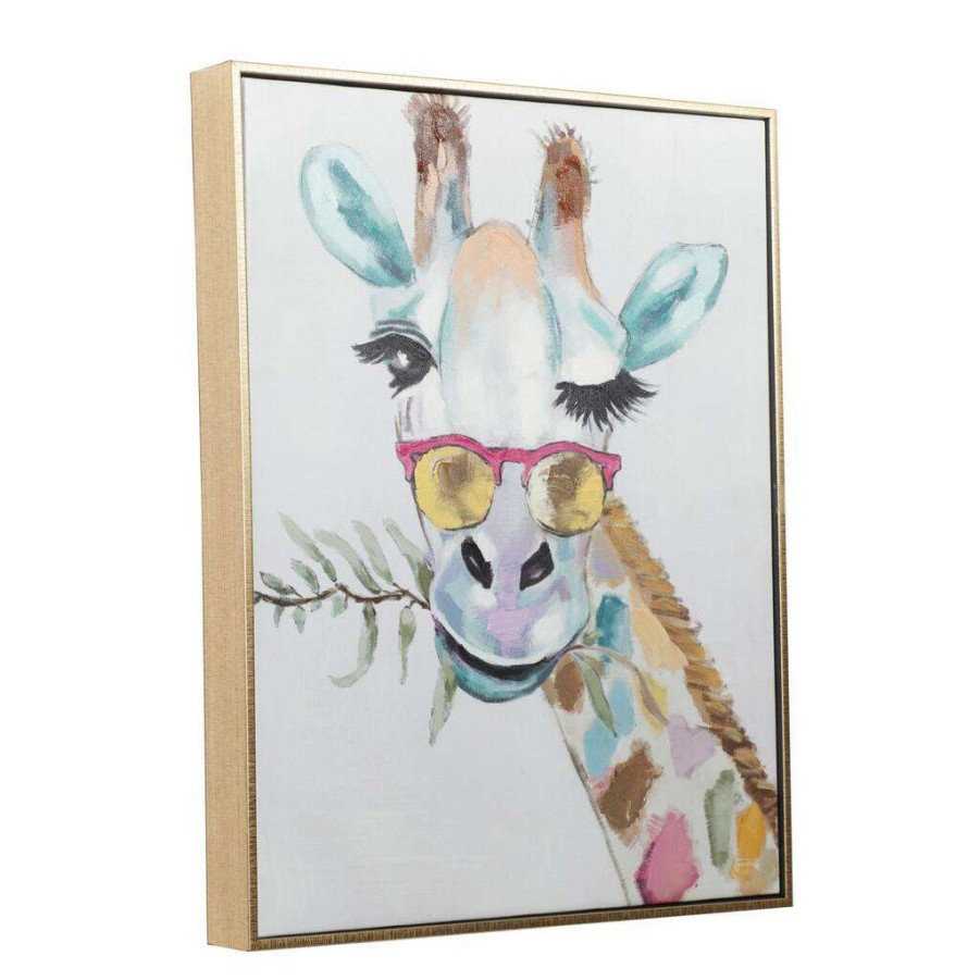 Home & Decor * | Best Pirce Cosmoliving By Cosmopolitan Multicolor Giraffe Framed Canvas Wall Art