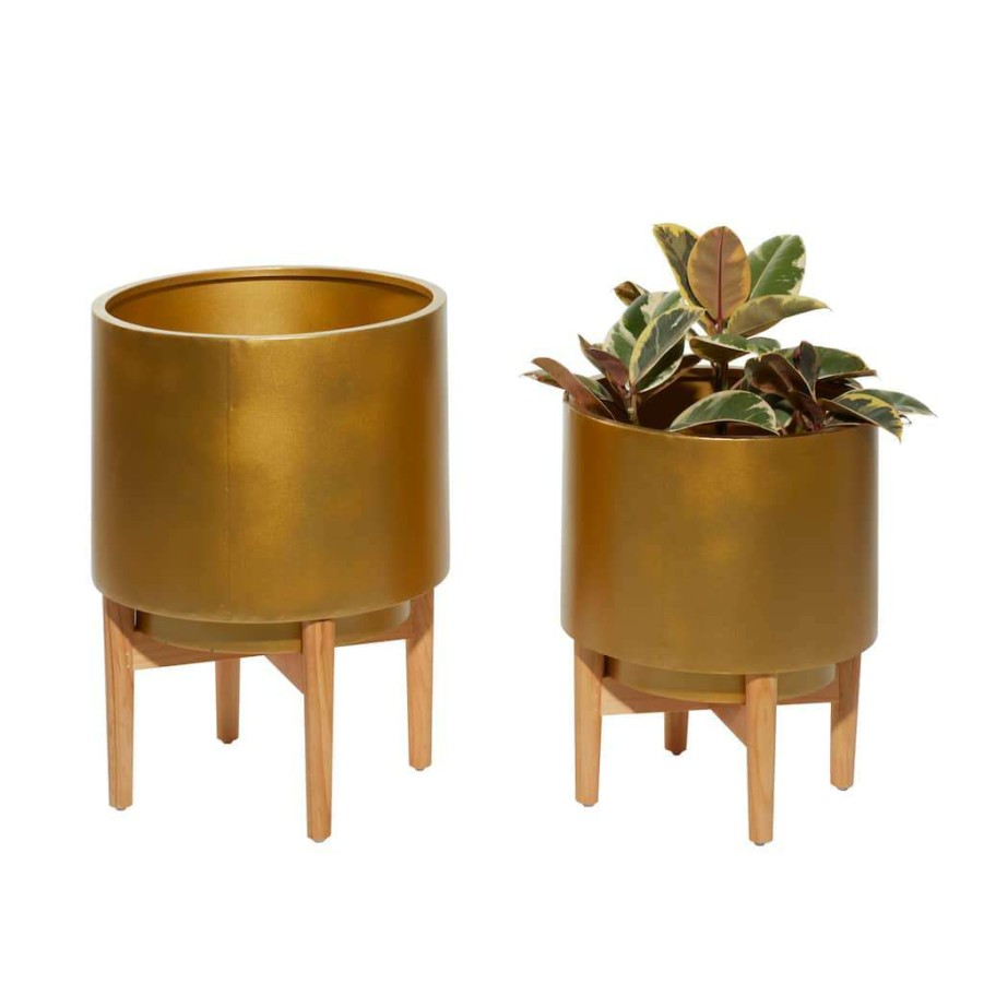 Floral * | Best Pirce Cosmoliving By Cosmopolitan Gold Metal Planter Set