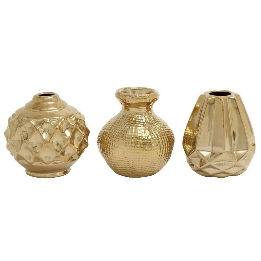 Floral * | Best Deal Cosmoliving By Cosmopolitan Gold Stoneware Glam Vase Set