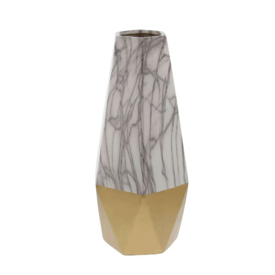 Floral * | Cheapest Cosmoliving By Cosmopolitan 14 Gold & Marble Stoneware Vase