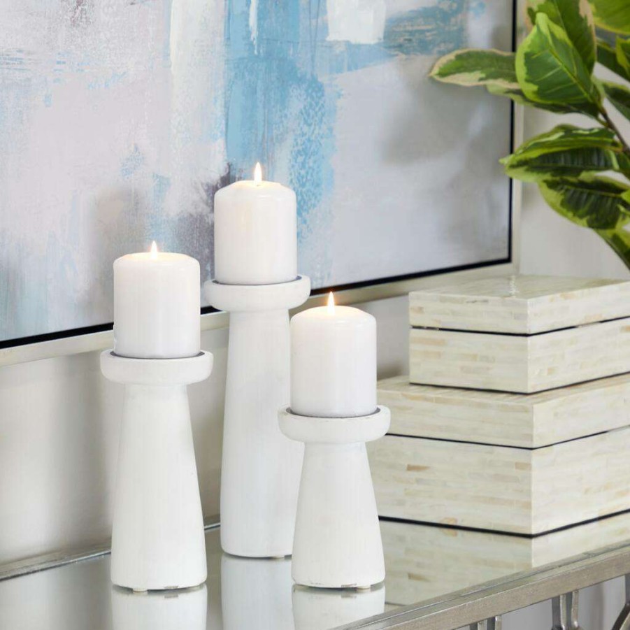 Home & Decor * | Hot Sale Cosmoliving By Cosmopolitan White Modern Candle Holder Set