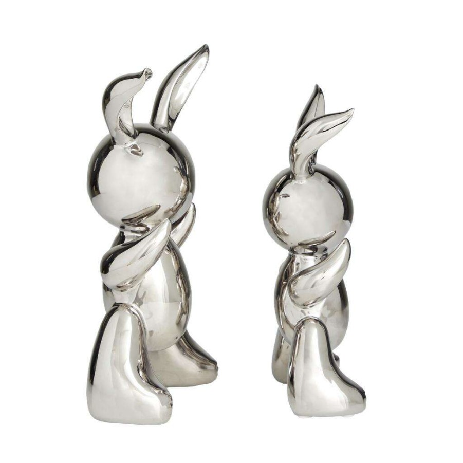 Home & Decor * | Deals Set Of 2 Silver Porcelain Contemporary Sculpture, 12 X 7 X 4 By Cosmoliving By Cosmopolitan