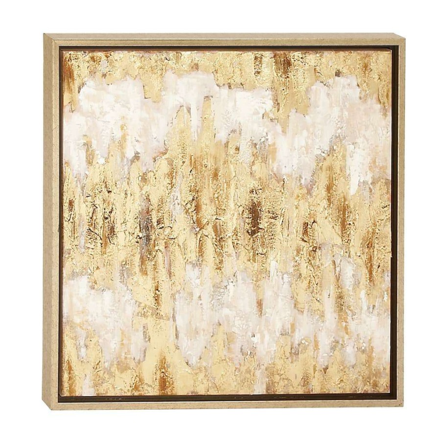 Home & Decor * | Best Deal Cosmoliving By Cosmopolitan Beige & Gold Glam Framed Canvas Wall Art