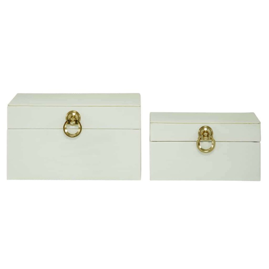 Storage * | Best Pirce Cosmoliving By Cosmopolitan White Faux Leather Glam Box Set