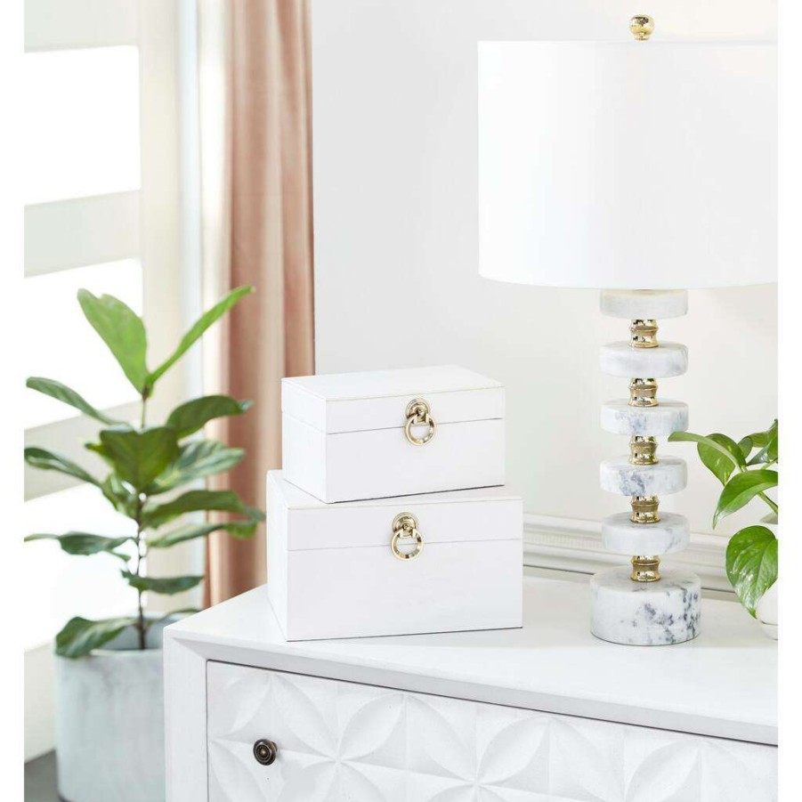 Storage * | Best Pirce Cosmoliving By Cosmopolitan White Faux Leather Glam Box Set