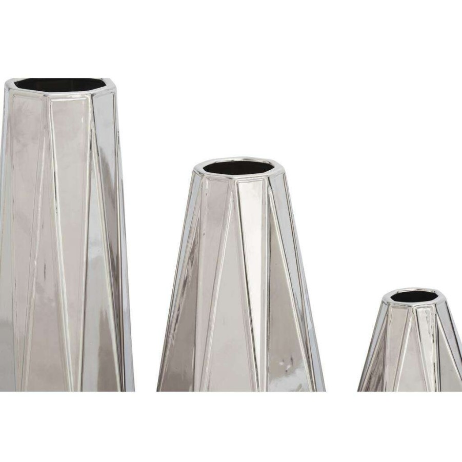 Floral * | Promo Cosmoliving By Cosmopolitan Silver Stoneware Glam Vase Set