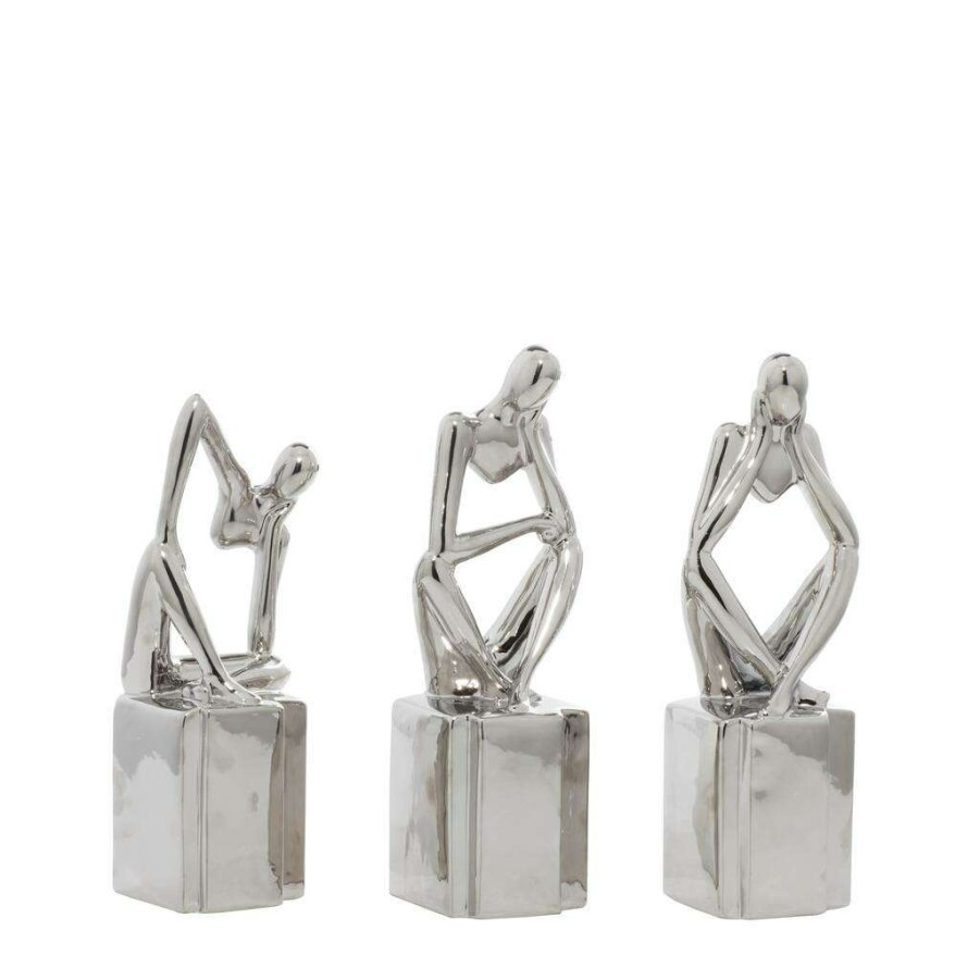 Home & Decor * | Best Pirce Cosmoliving By Cosmopolitan Silver Ceramic Sculpture Set