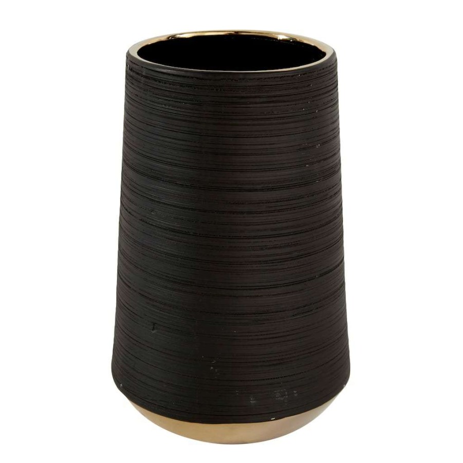 Floral * | Top 10 Cosmoliving By Cosmopolitan Set Of 2 Black Porcelain Glam Vase, 5 X 8