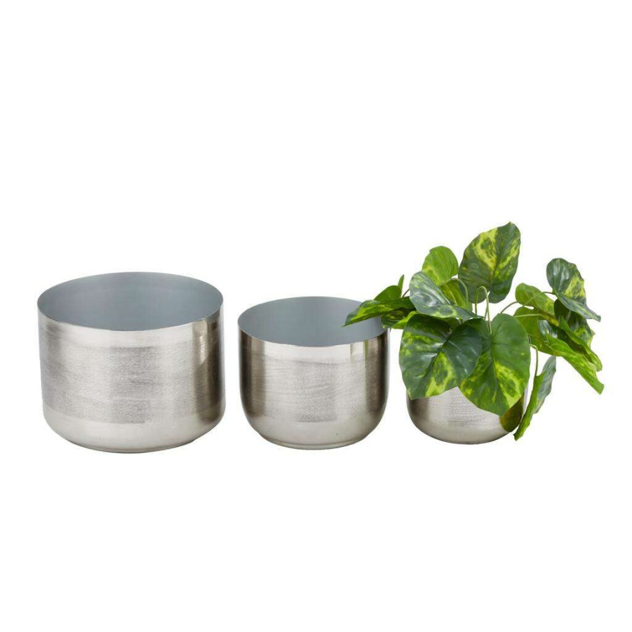 Floral * | Best Pirce Cosmoliving By Cosmopolitan Set Of 3 Silver Iron Modern Planter, 9 X 12 X 12