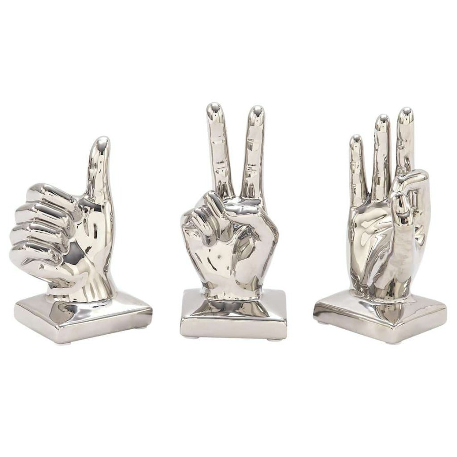 Home & Decor * | Best Reviews Of Cosmoliving By Cosmopolitan Silver Hand Sculpture Set