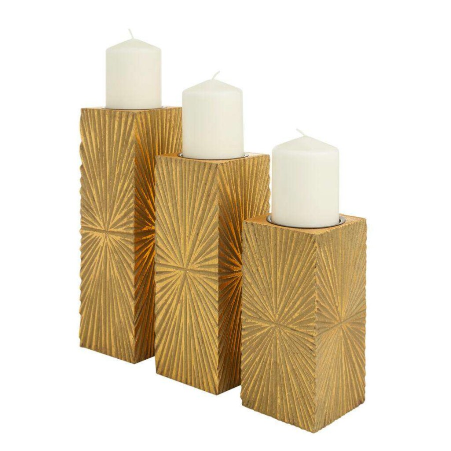 Home & Decor * | Best Sale Cosmoliving By Cosmopolitan Gold Mdf Contemporary Candle Holder, 12 X 10 X 8