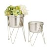 Floral * | Deals Set Of 2 Silver Iron Modern Planter, 10 X 8 By Cosmoliving By Cosmopolitan