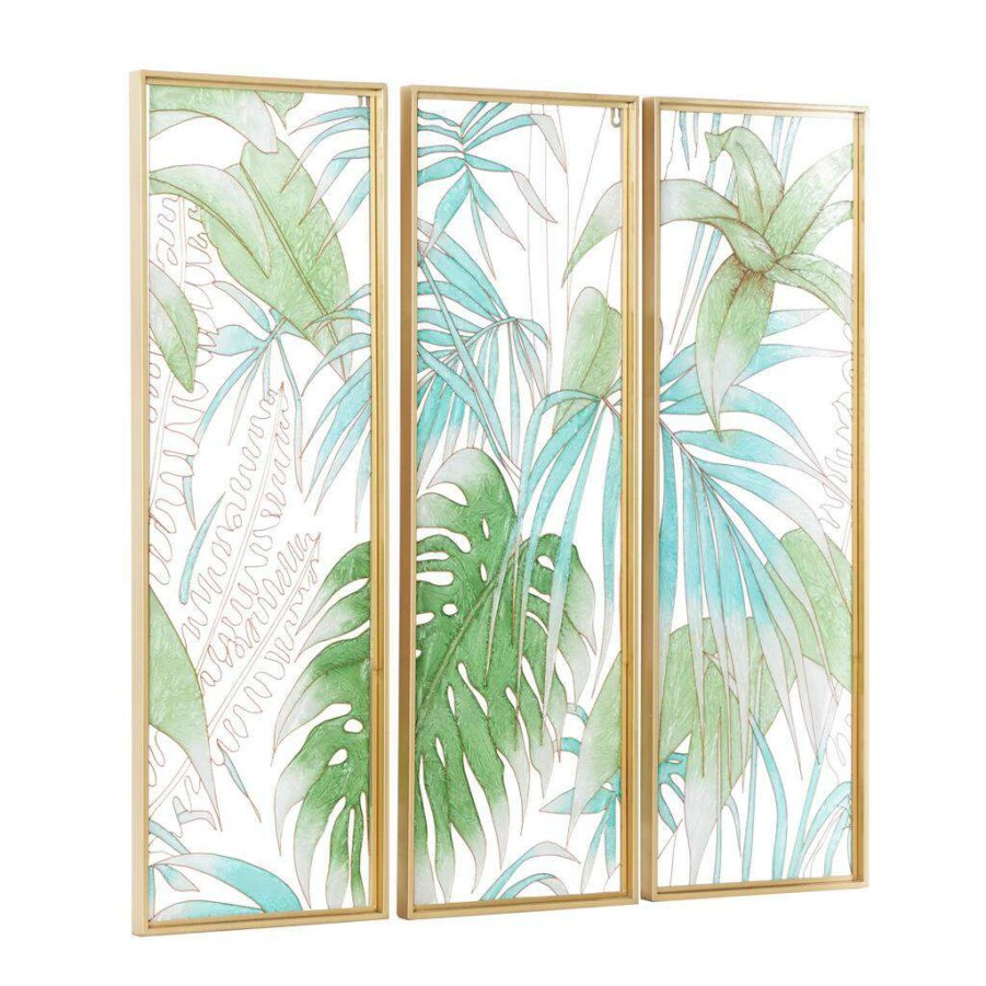 Home & Decor * | Best Pirce Cosmoliving By Cosmopolitan 35.5 Green Glass Wall Decor Set