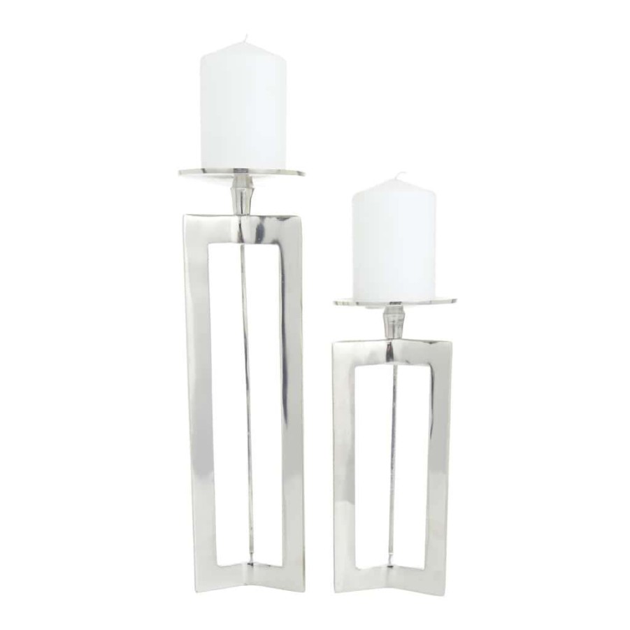 Home & Decor * | Best Sale Cosmoliving By Cosmopolitan Silver Contemporary Candle Holder Set