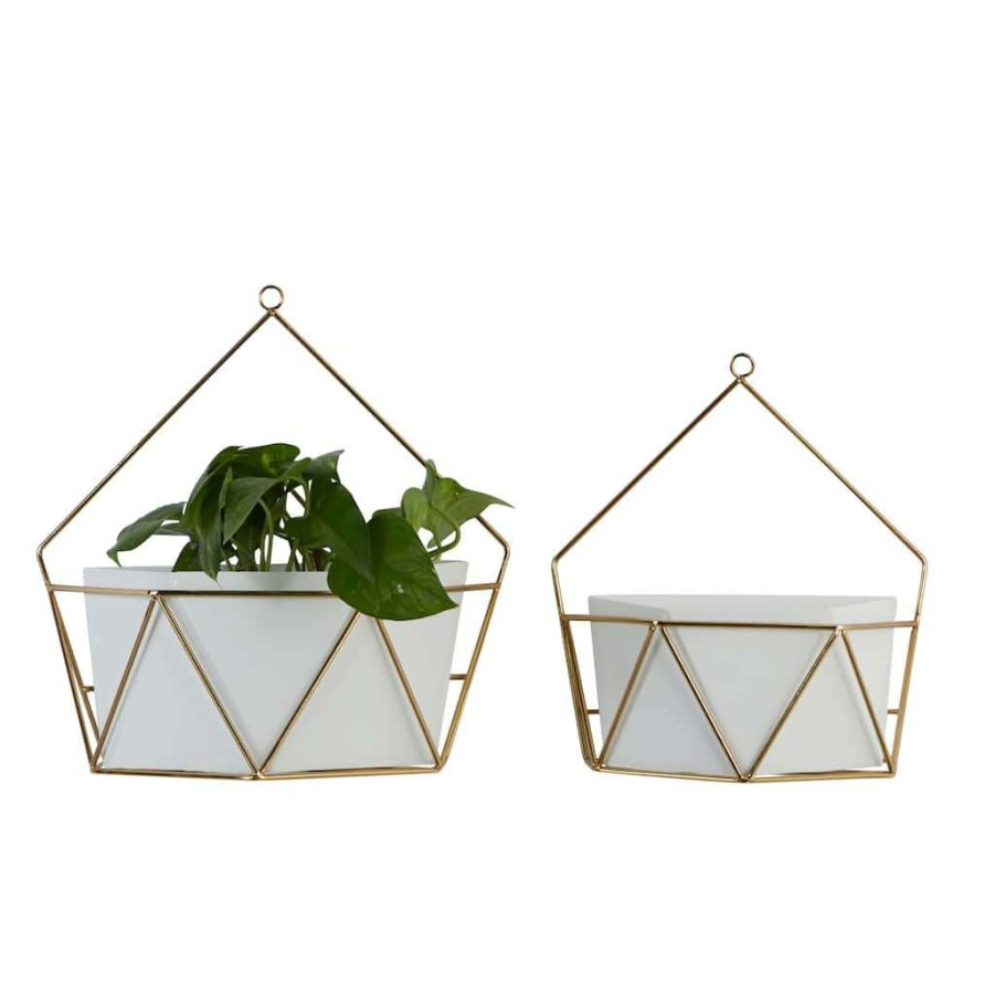 Floral * | Flash Sale Cosmoliving By Cosmopolitan Set Of 2 White Metal Contemporary Planter, 12 , 15