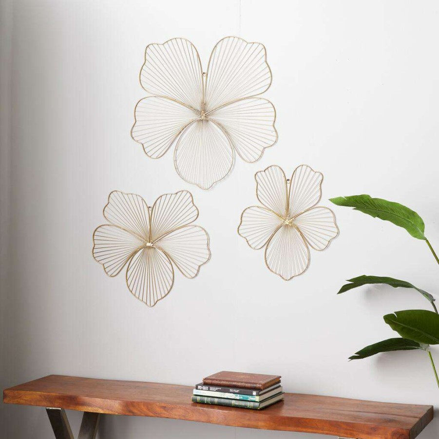 Home & Decor * | Cheapest Cosmoliving By Cosmopolitan Gold Floral Glam Wall Decor Set