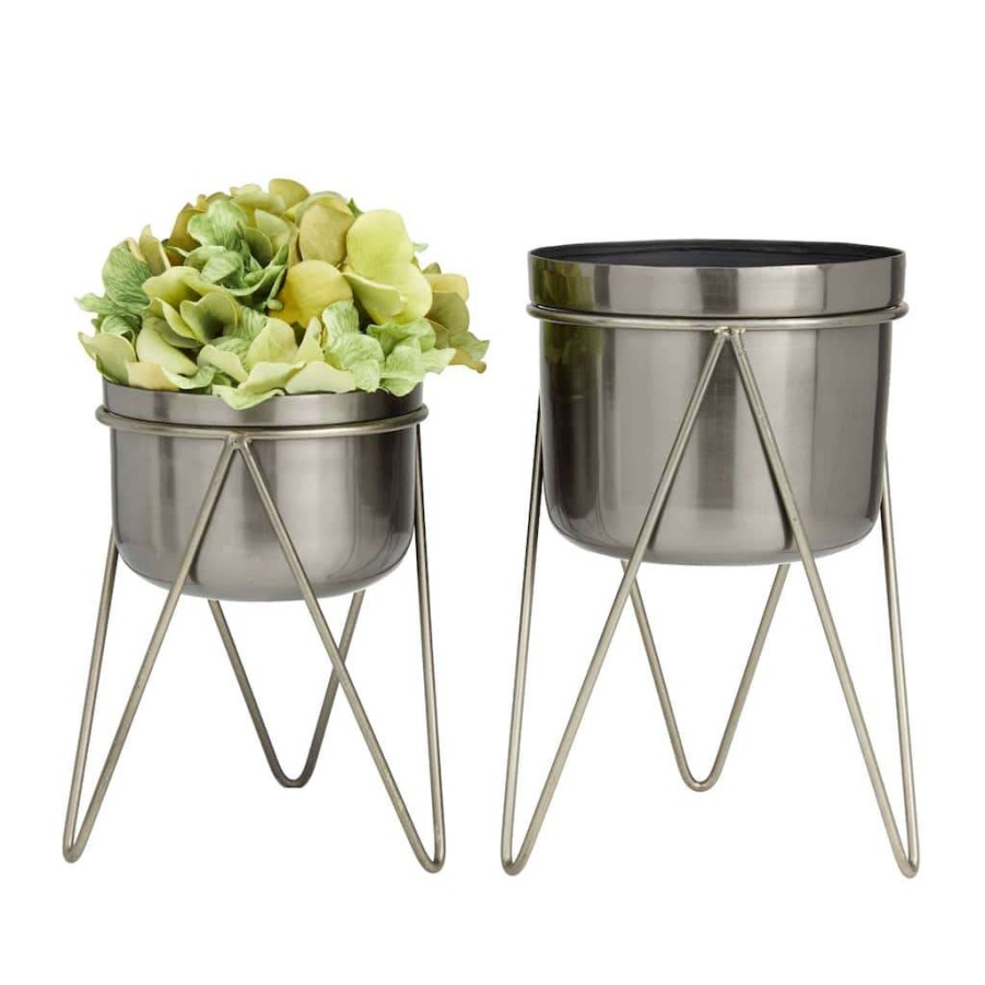 Home & Decor * | Budget Silver Modern Planter, Set Of 2 7 , 7 By Cosmoliving By Cosmopolitan