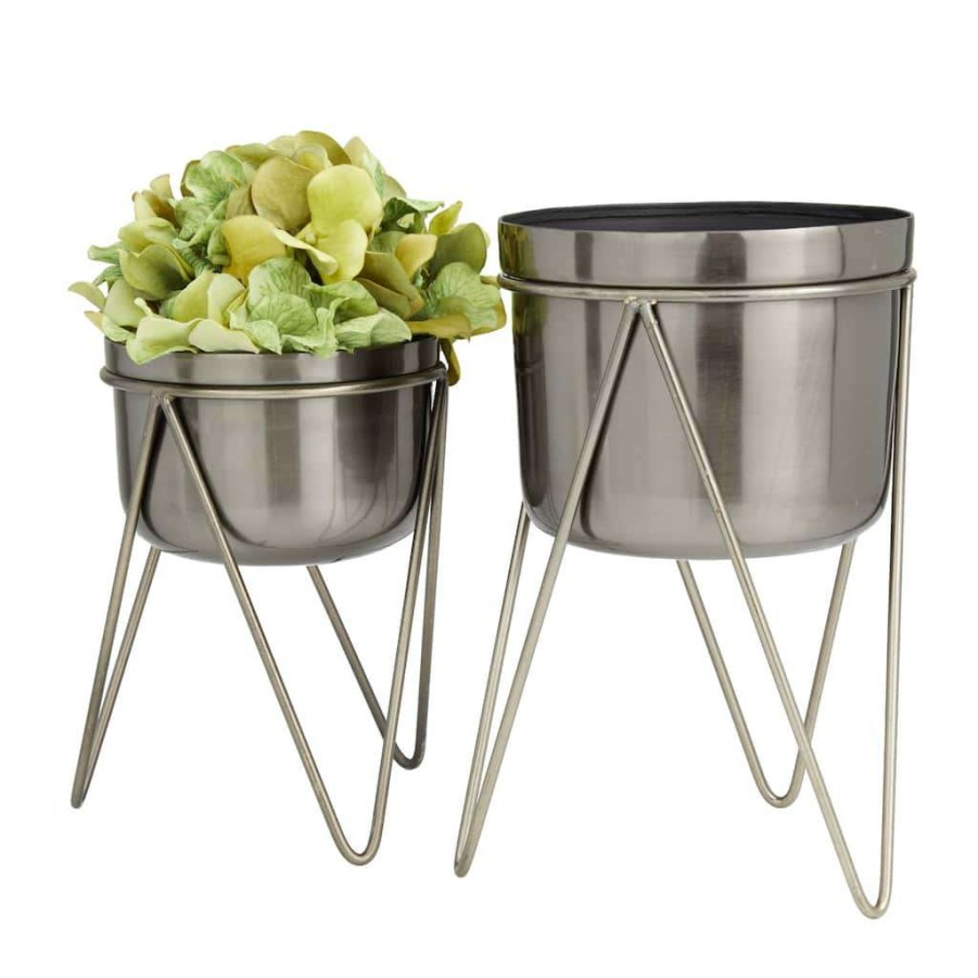 Home & Decor * | Budget Silver Modern Planter, Set Of 2 7 , 7 By Cosmoliving By Cosmopolitan