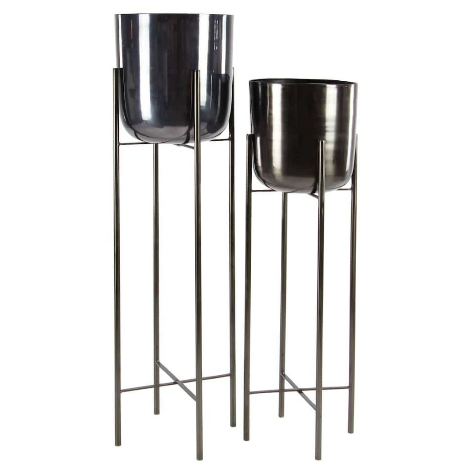 Floral * | New Cosmoliving By Cosmopolitan Black Metal Glam Planter Set