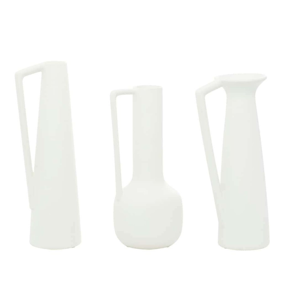 Floral * | Wholesale Cosmoliving By Cosmopolitan Set Of 3 White Ceramic Modern Vase, 13 , 12 , 11