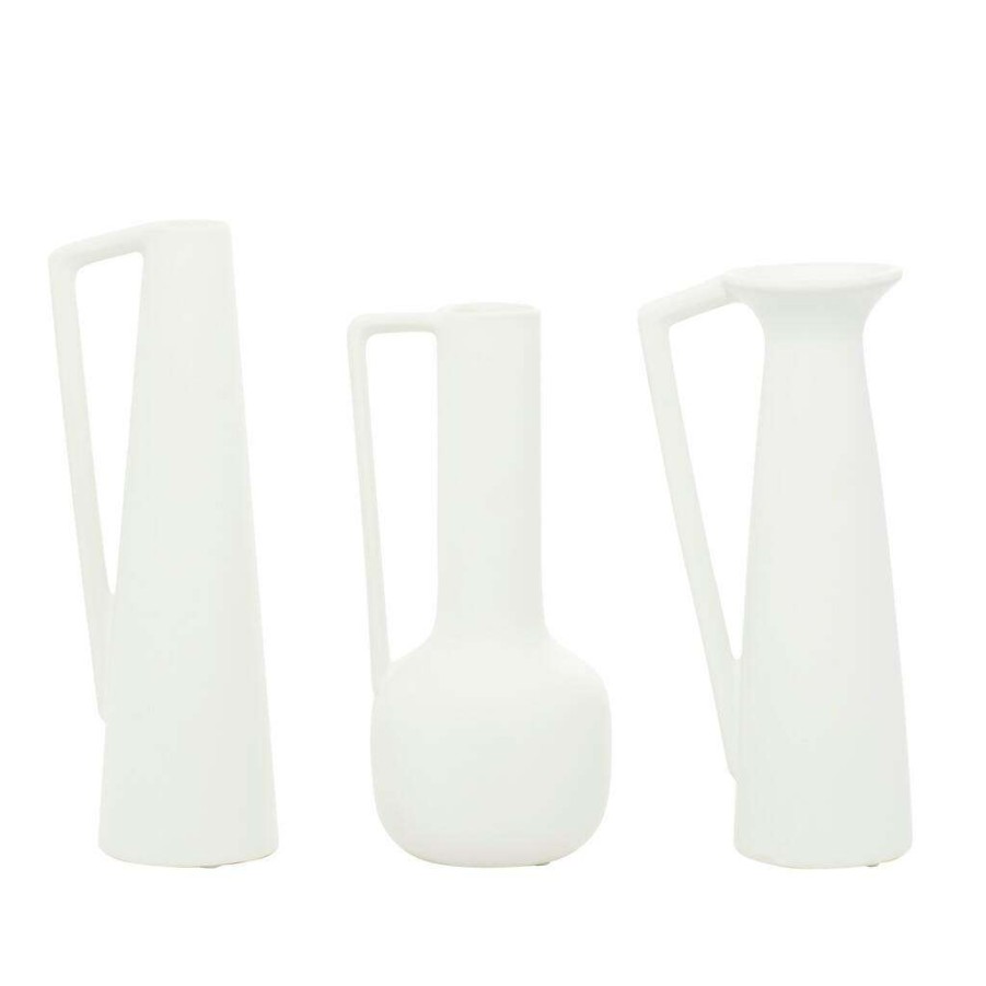 Floral * | Wholesale Cosmoliving By Cosmopolitan Set Of 3 White Ceramic Modern Vase, 13 , 12 , 11