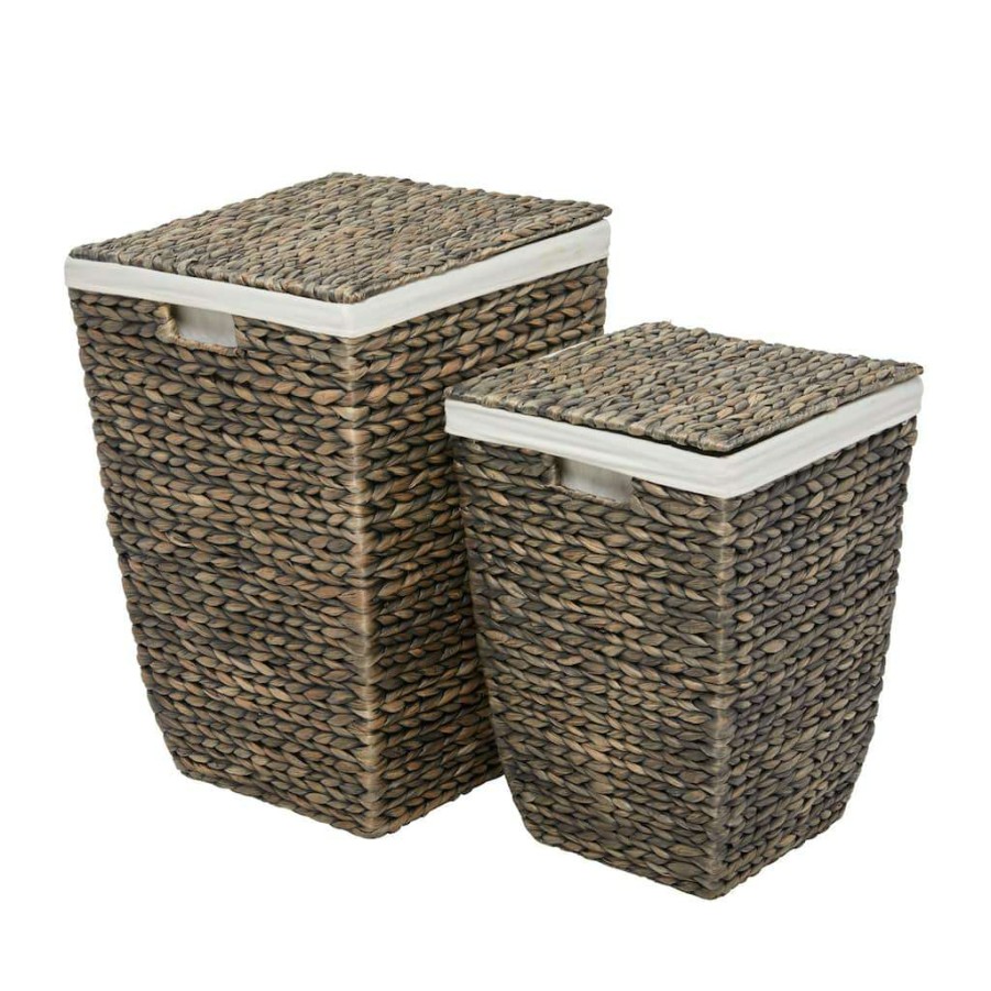 Storage * | Top 10 Cosmoliving By Cosmopolitan Dark Brown Seagrass Handmade Storage Baskets Set