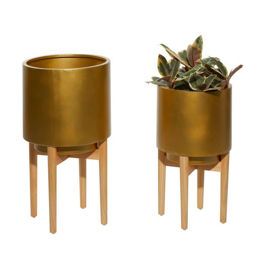 Floral * | Hot Sale Cosmoliving By Cosmopolitan Gold Metal Planter Set