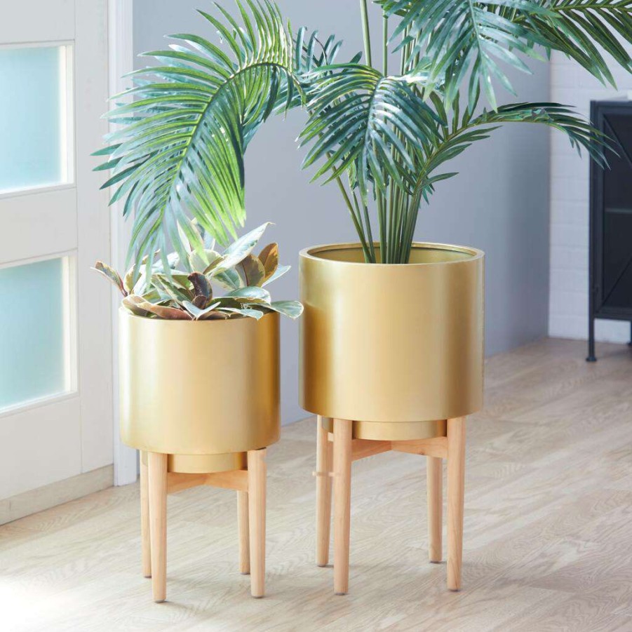 Floral * | Hot Sale Cosmoliving By Cosmopolitan Gold Metal Planter Set