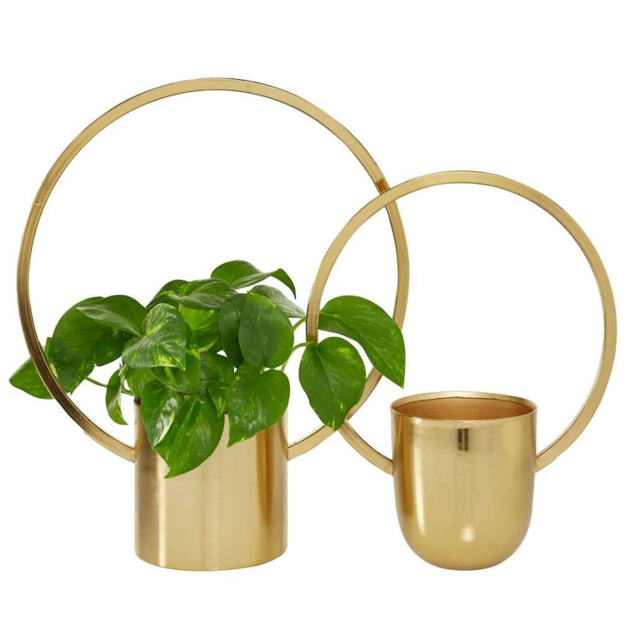 Floral * | Top 10 Cosmoliving By Cosmopolitan Set Of 2 Gold Metal Glam Planter, 11 , 14